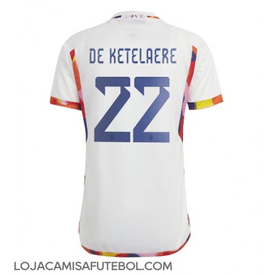 Camisa de Futebol Bélgica Charles De Ketelaere #22 Equipamento Secundário Mundo 2022 Manga Curta